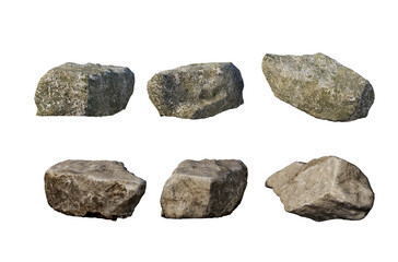 Rocks and rough surfaces on a white background