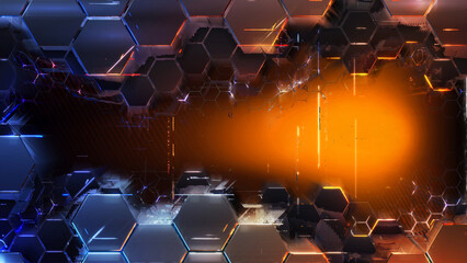 Obraz premium Modern hi-tech background with pentagonal honeycomb structures