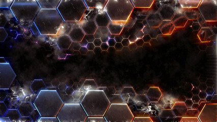 Modern hi-tech background with pentagonal honeycomb structures