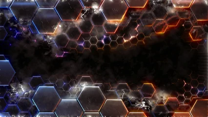 Foto op Plexiglas Modern hi-tech background with pentagonal honeycomb structures © ornitozavr