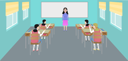 teacher and students are teaching in the classroom