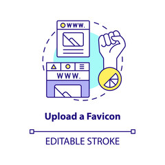 Upload favicon concept icon. Making professional website abstract idea thin line illustration. Branding image improvement. Isolated outline drawing. Editable stroke. Arial, Myriad Pro-Bold fonts used