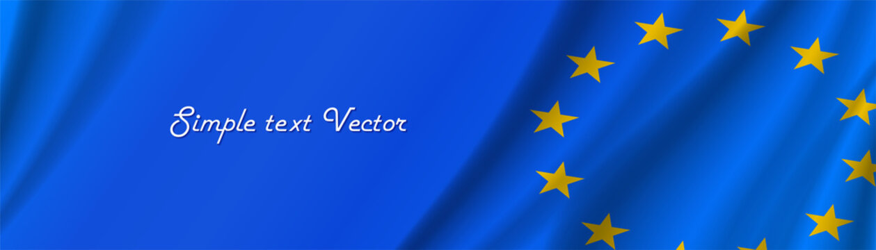 Sample vector wide european banner. Blue wavy background with yellow stars. Simple text