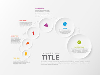 Infochart schema diagram with six options steps items