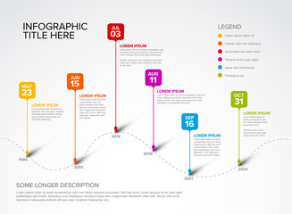 Timeline with six square droplet pointers template
