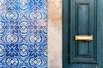 panels of azulejos, tiles, on a wall in Peso da Regua, Portugal