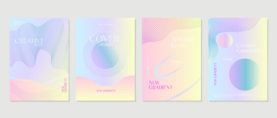 Trendy summer geometric gradient posters set, colorful abstract shapes. Futuristic design wallpaper for poster, banner, cover, flyer, presentation, advertising, invitation