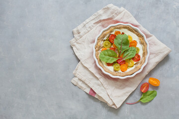 Baked vegetable tart in baking dish