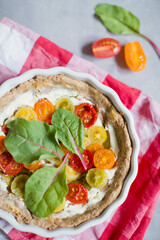 Baked vegetable tart in baking dish