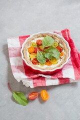 Baked vegetable tart in baking dish