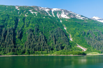 Fototapeta na wymiar A view of the sides of the gastineau channel outside Juneau, Alaska in summertime