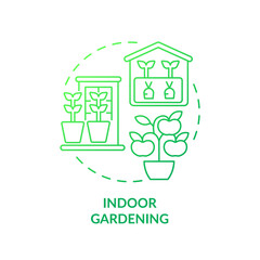 Fototapeta premium Indoor gardening green gradient concept icon. Growing plant at home. Greenhouse. Gardening type abstract idea thin line illustration. Isolated outline drawing. Myriad Pro-Bold font used
