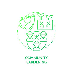 Community gardening green gradient concept icon. Group of people. Social activity. Gardening type abstract idea thin line illustration. Isolated outline drawing. Myriad Pro-Bold font used