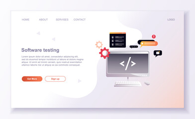 Programming concepts, coder workplace, vector illustration. Web site landing page template.