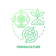 Permaculture green gradient concept icon. Sustainable ecosystem for plants. Gardening method abstract idea thin line illustration. Isolated outline drawing. Myriad Pro-Bold font used