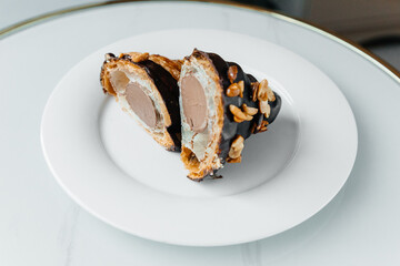 chocolate croissant cut in half