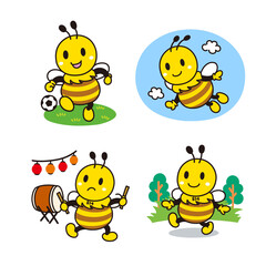 Cute bees illustration set - Vector