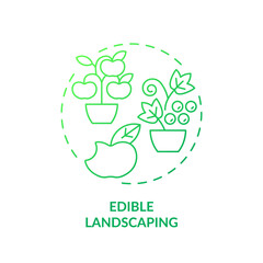 Edible landscaping green gradient concept icon. Include food plants. Growing fruits. Gardening method abstract idea thin line illustration. Isolated outline drawing. Myriad Pro-Bold font used