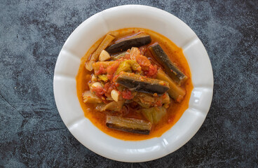 Eggplant dish with tomatoes, garlic, olive oil (Turkish name; Eggplant sitting)
