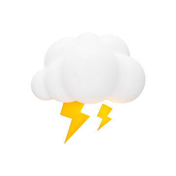 Thunderstorm 3d icon. Weather, a cloud with lightning. Isolated object on a transparent background