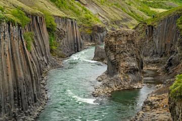 Stuðlagil ravine basalt canyon in iceland  - 514414221