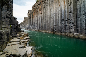 Stuðlagil ravine basalt canyon in iceland  - 514414223