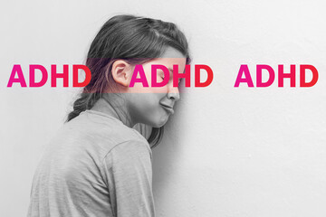 Sad child girl with ADHD. Lonely Schoolgirl has mental health issues and difficulties with social...