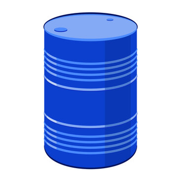 Blue metal barrel. Container for liquid chemical products - oil, fuel, gasoline. Metal barrels on white background. Vector illustration