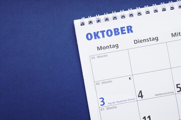 german calendar or planner for the month of october