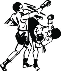 silhouette of Thai kickboxers fighting