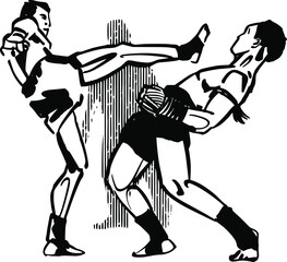 silhouette of Thai kickboxers fighting