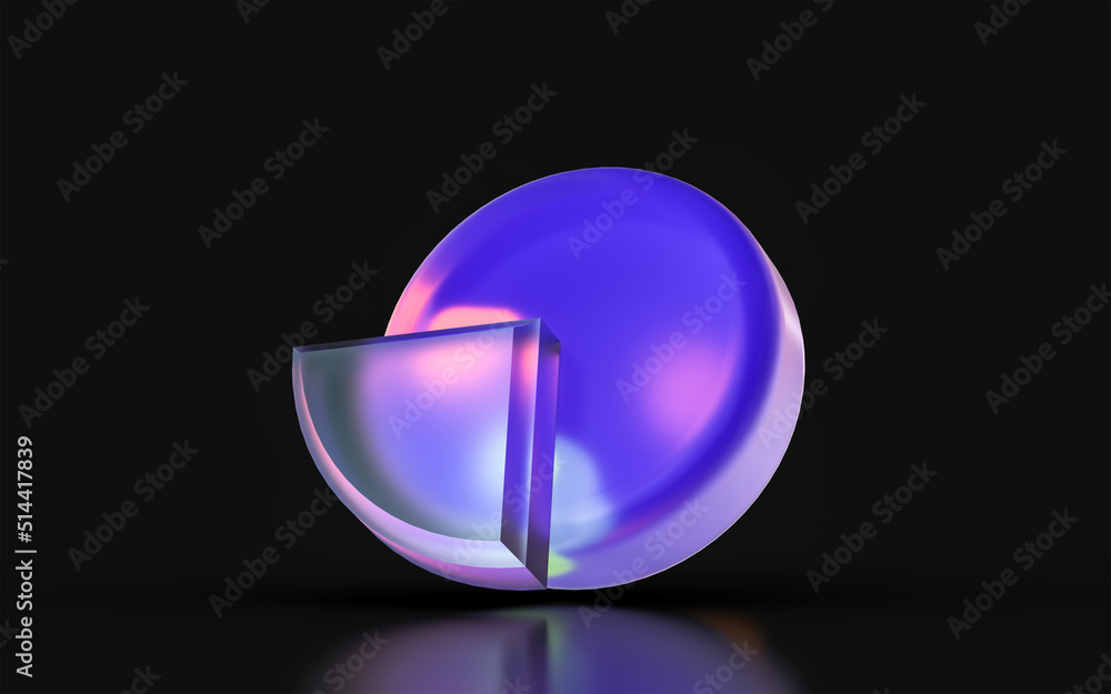 Poster glass morphism business pie icon with colorful gradient light on dark background 3d render concept