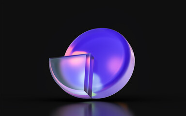 glass morphism business pie icon with colorful gradient light on dark background 3d render concept