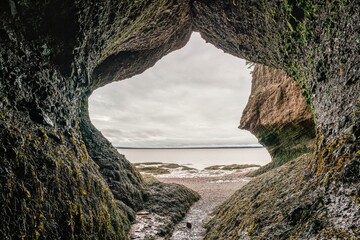 A view of the rock tunnels at Honeywell Rocks Provincial Park in New Brunswick, Canada