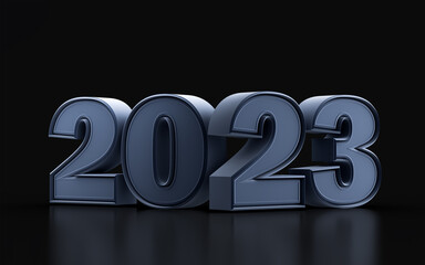 happy new year 2023 with metallic  on dark background 3d render concept for holiday festival