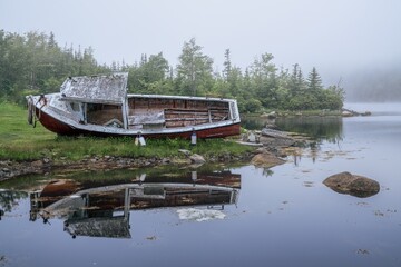 An old shipwreck at Jeddore Harbour in Nova Scotia, Canada