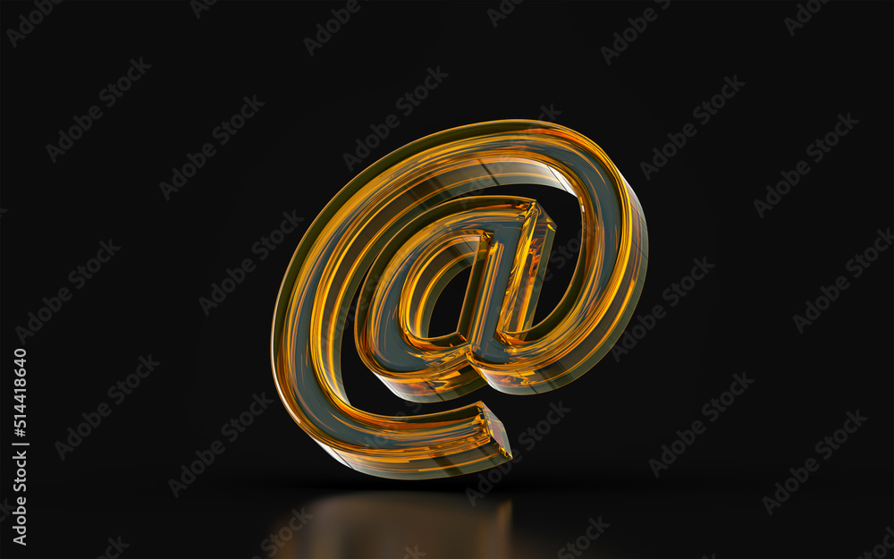 Poster glass morphism at sign on dark background 3d render concept for email and gmail address quotation