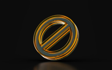 stop sign with glass morphism effect on dark background 3d render concept for ban cancel wrong