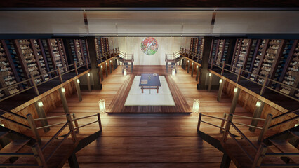 3D Rendering of an Ancient Chinese Bamboo Scroll Book Library