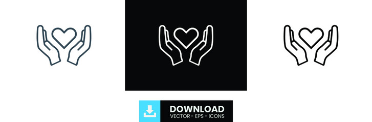 hands holding heart outline icon, black hands holding heart outline icon, white hands holding heart outline icon, hands holding heart icon.