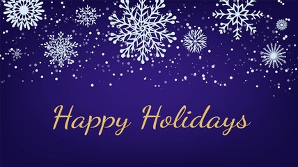 Naklejka na ściany i meble Happy Holidays text on dark purple background with paper snowflakes. Christmas winter design. Magic nature fantasy snowfall texture decoration. Vector illustration