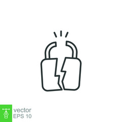 Obraz premium Broken lock line icon. Simple outline style. Unlock, crack, padlock, break, free, chain, code, security, fail, technology concept. Vector design illustration isolated on white background. EPS 10