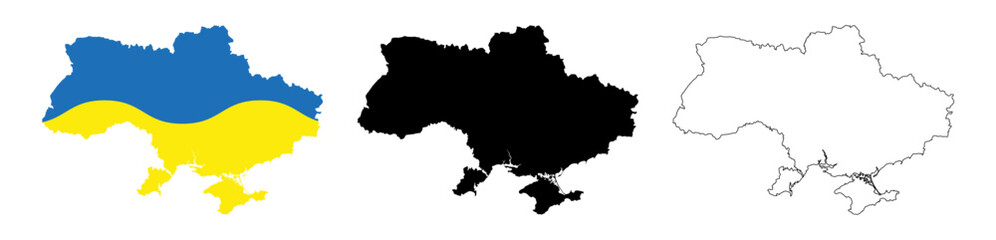 Ukraine map icon. Map of Ukraine with flag inside . Vector illustration. Set of outline vector Ukraine map