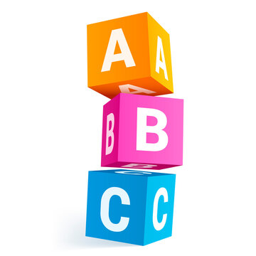 Alphabet blocks for children vertical pyramid construction realistic vector illustration