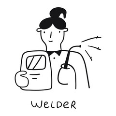 Woman welder. Outline  icon. Vector illustration on white background.