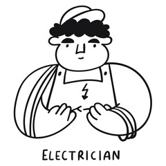Electrician. Hand drawn outline vector icon. Illustration on white background.