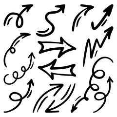 Arrows hand-drawn simple doodle engraving style Set vector illustration for Bullet Journal design