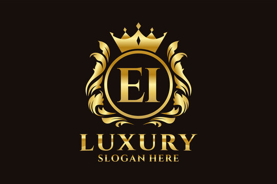 Initial EI Letter Royal Luxury Logo template in vector art for luxurious branding projects and other vector illustration.