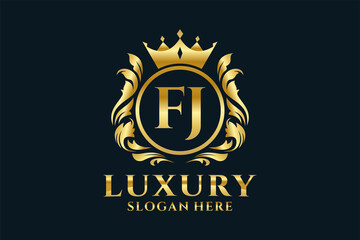 Initial FJ Letter Royal Luxury Logo template in vector art for luxurious branding projects and other vector illustration. - obrazy, fototapety, plakaty