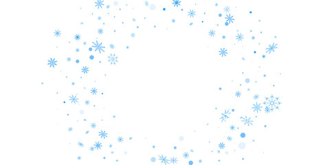 Blue delicate openwork snowflakes scatter on a white background. Festive background, postcard design, wallpaper